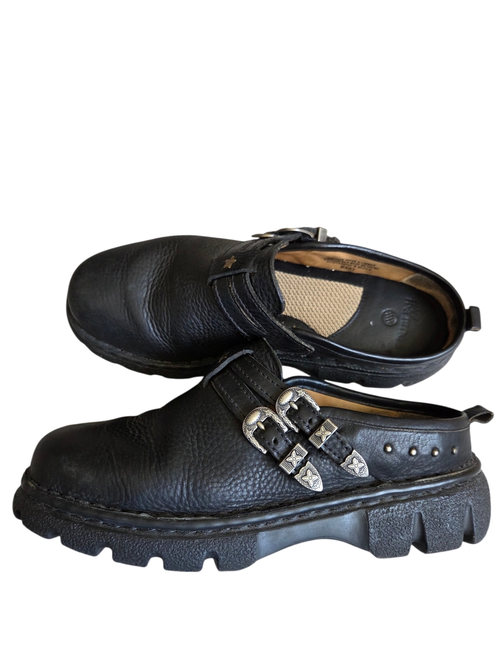 Double H Western Black Leather Double Buckle Clog Mules 9.5 - Picture 2 of 13